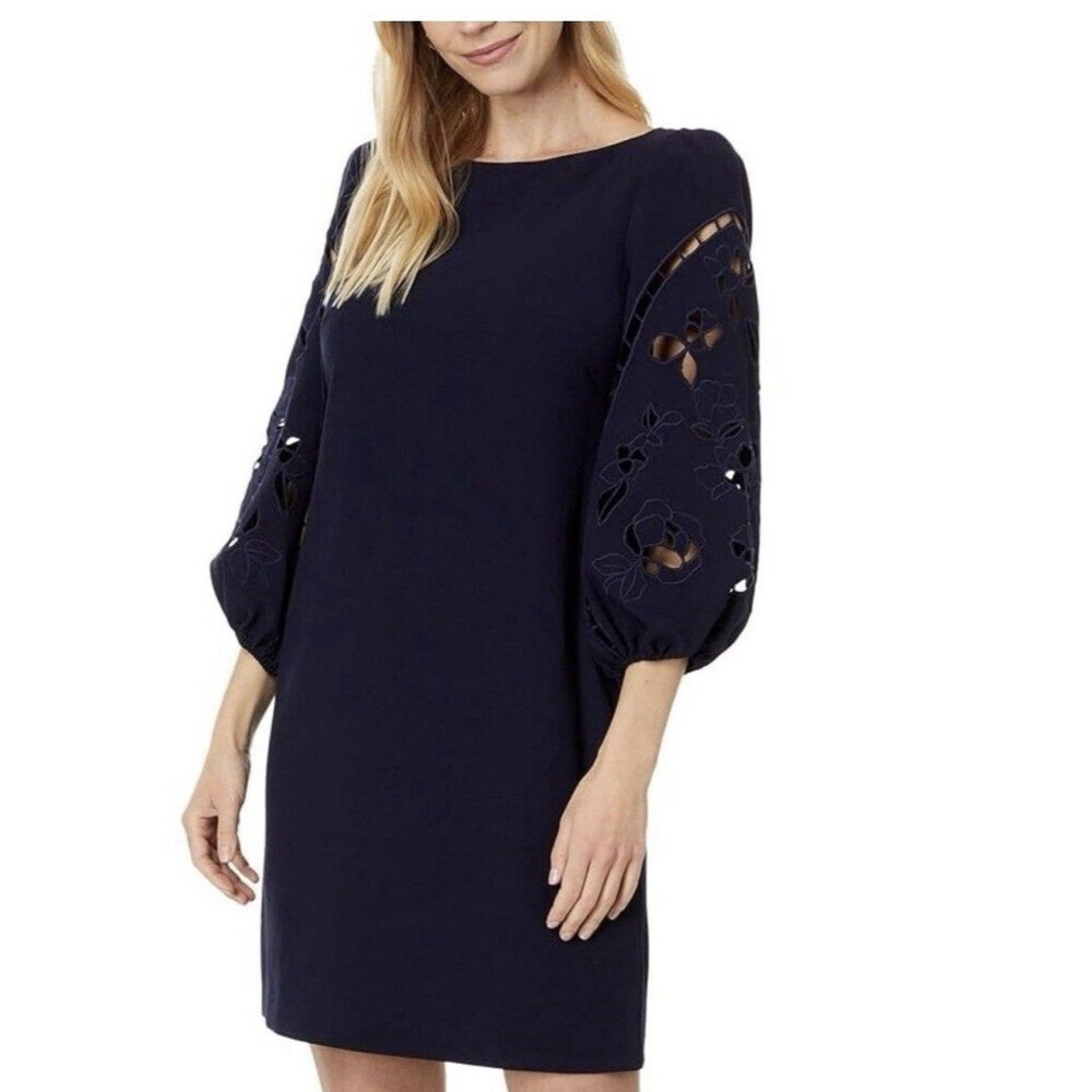 Vince Camuto Women's Navy Blue Bell Sleeve Cocktail Dress Size 10